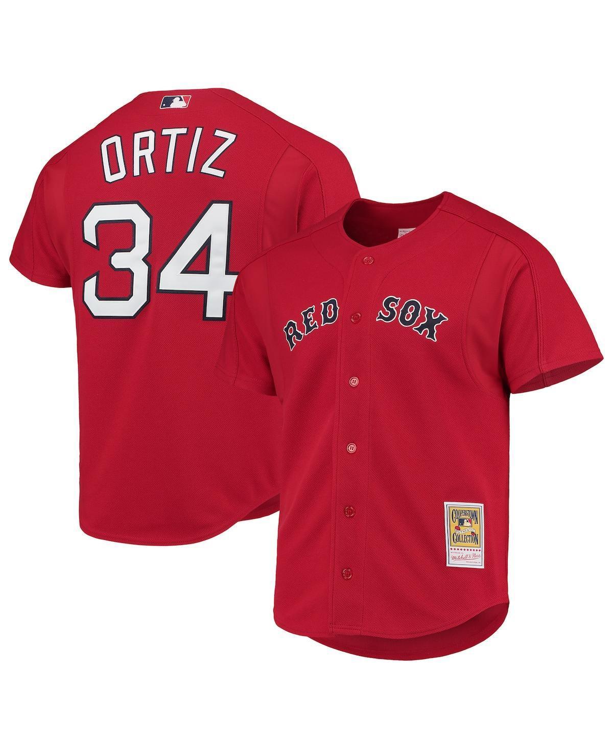 Men's Mitchell & Ness David Ortiz Red Boston Red Sox Cooperstown Collection Mesh Batting Practice Button-Up Jersey, Size: XL Product Image
