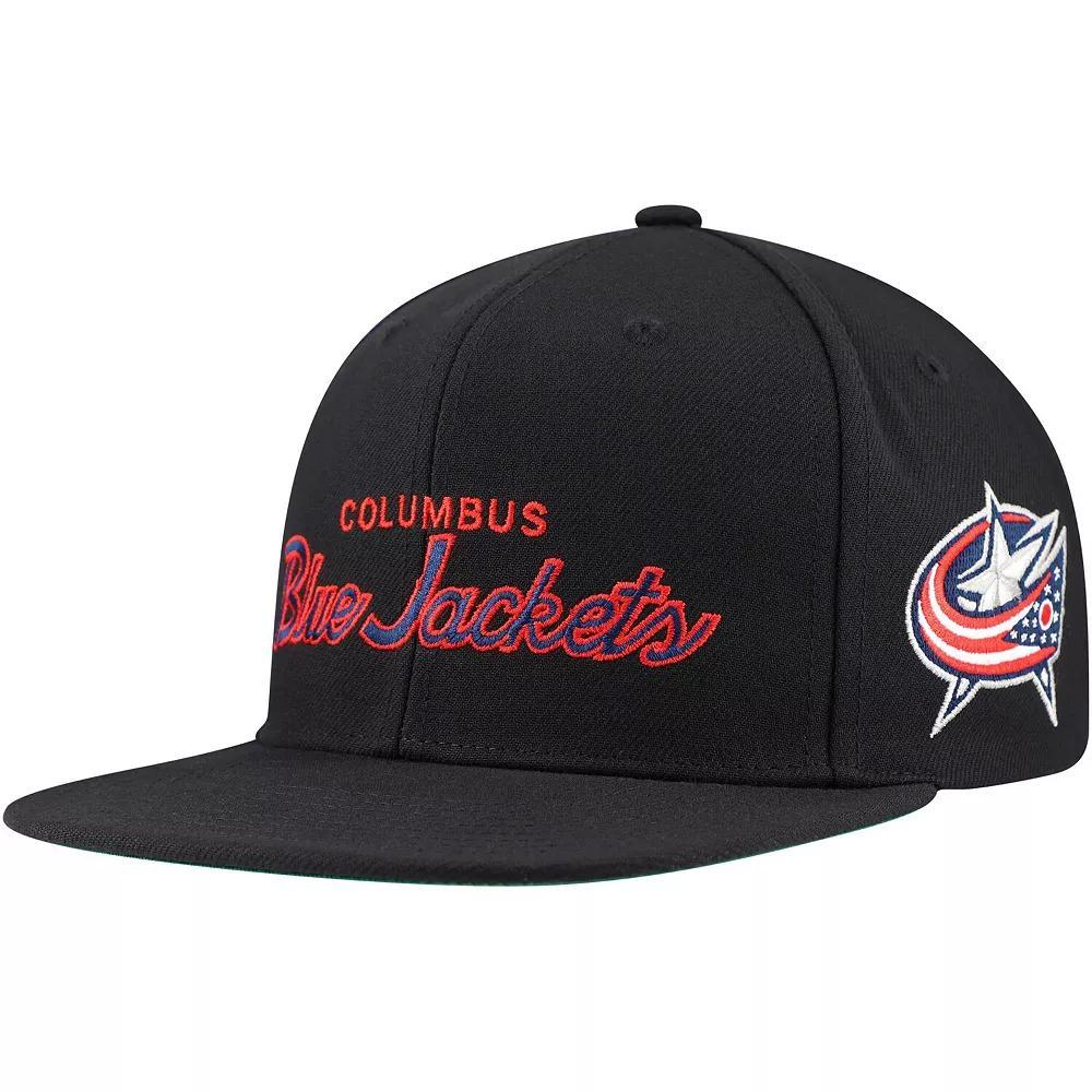 Men's Mitchell & Ness Black Columbus Blue Jackets Core Team Script 2.0 Snapback Hat Product Image