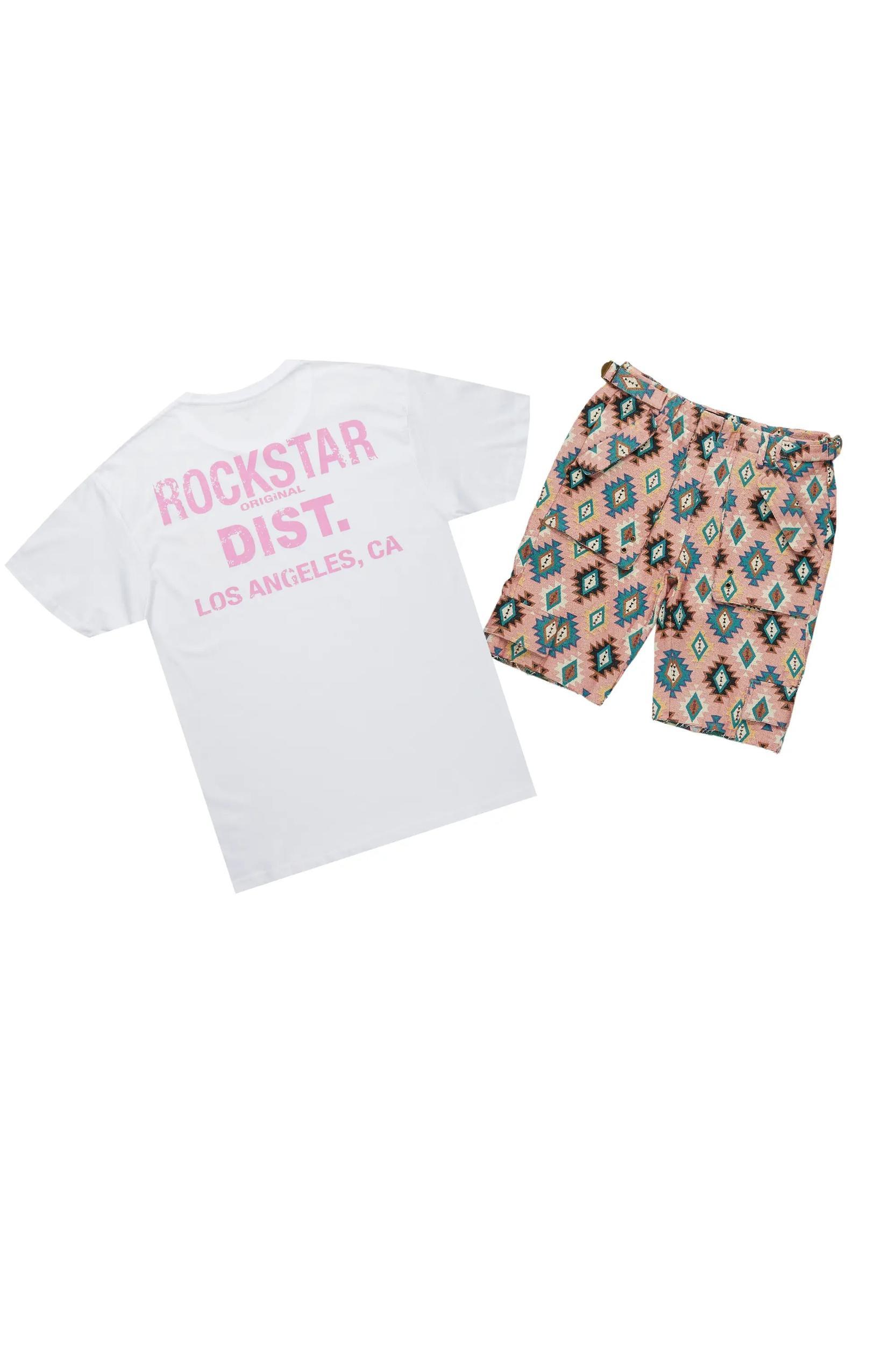 Andraila White/Pink T-Shirt Short Set Female Product Image