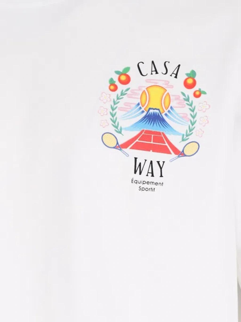 CASABLANCA T-shirt Girocollo Con Logo Sul Fronte In Cotone Bianca Uomo In Neutral Product Image