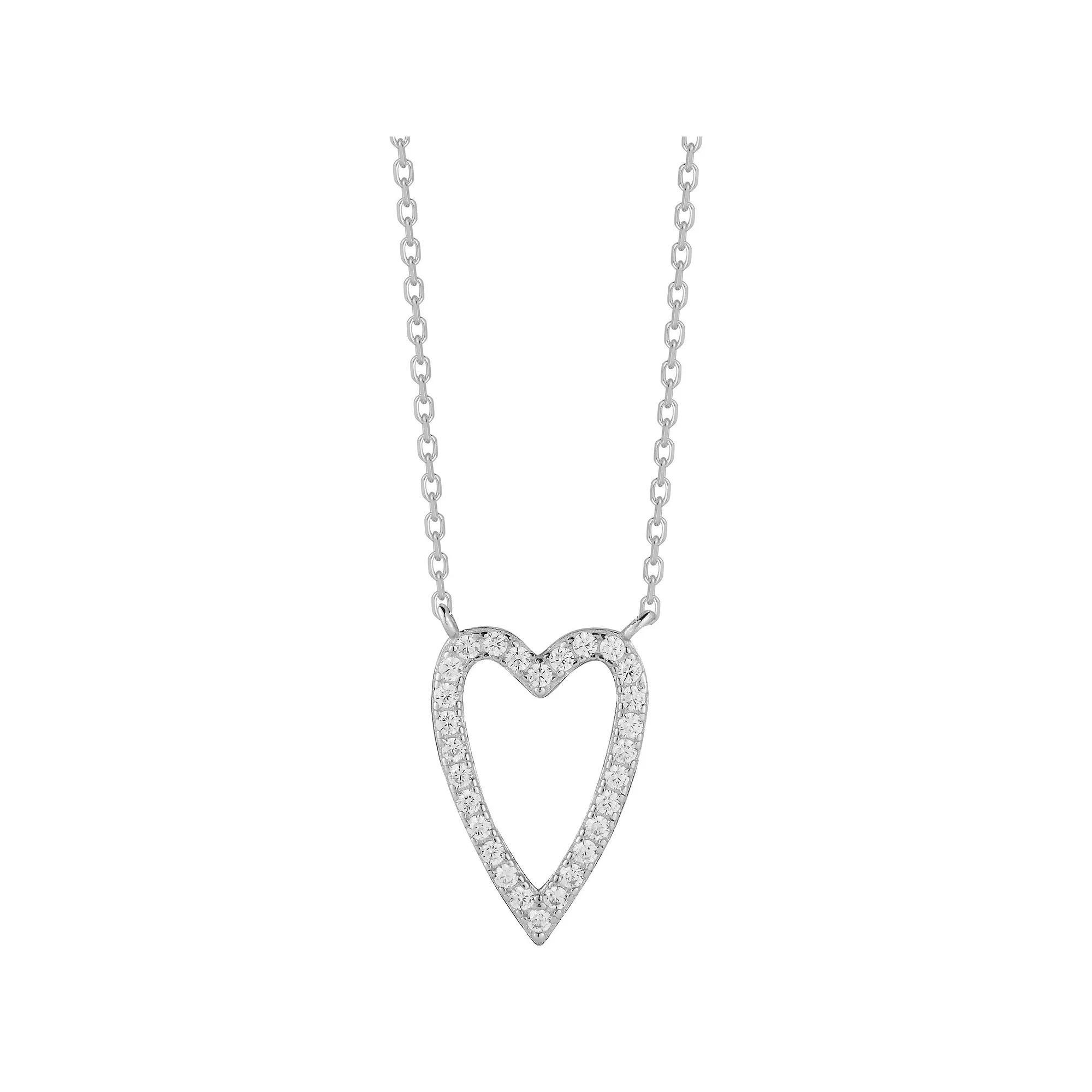 Sunkissed Sterling Cubic Zirconia Open Heart Necklace, Women's, Size: 18", Silver Tone Product Image
