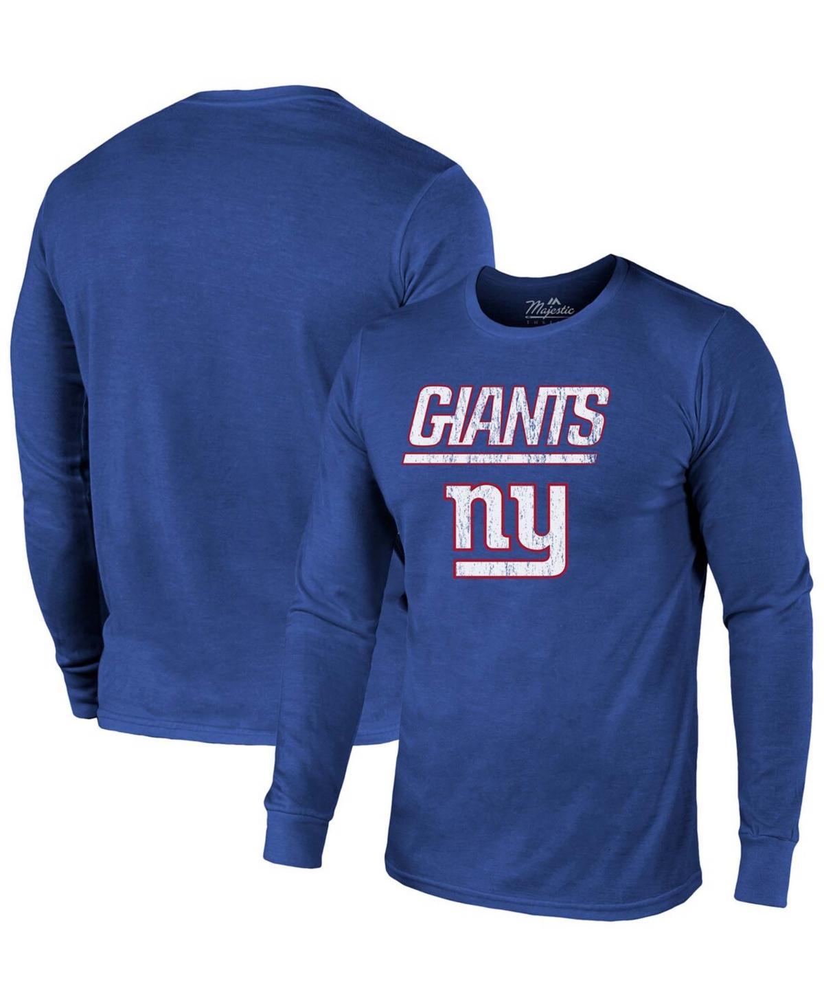 New York Giants Majestic Threads Lockup Tri-Blend Long Sleeve T-Shirt - Royal, Men's, Size: 2XL, Blue Product Image
