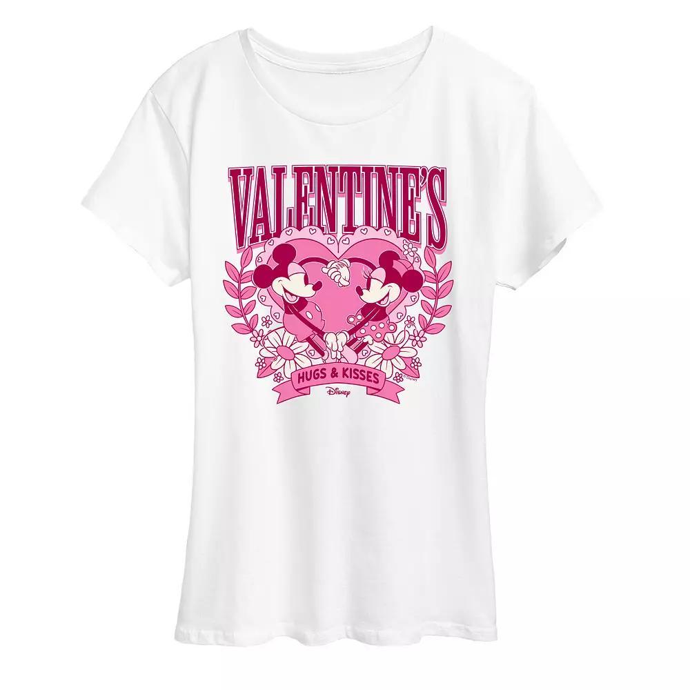 Disneys Mickey & Minnie Mouse Womens Valentines Hugs & Kisses Graphic Tee Product Image
