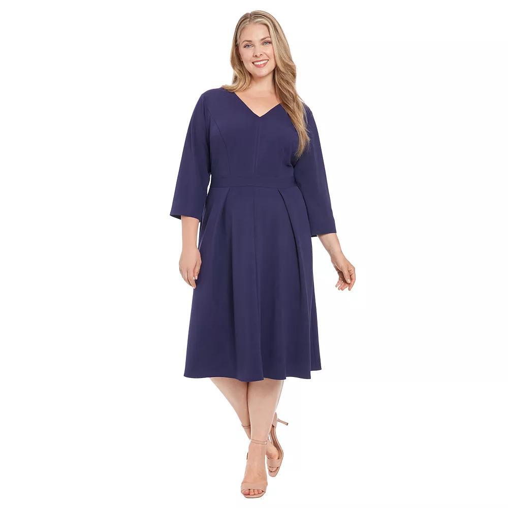 Plus Size London Times V-Neck Tuck Front Fit & Flare Dress, Women's, Size: 14 W, Red Product Image