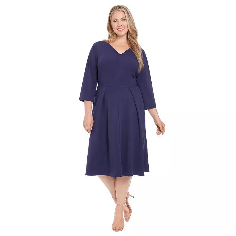Plus Size London Times V-Neck Tuck Front Fit & Flare Dress, Women's, Size: 14 W, Red Product Image