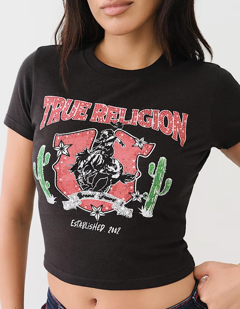 TRUE RELIGION Crystal Western Womens Baby Tee - BLACK Product Image