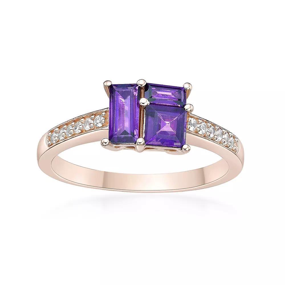 Gemminded 2 Micron Rose Gold Over Silver Amethyst & Lab-Created White Sapphire Ring, Women's, Size: 9, Pink Tone Product Image