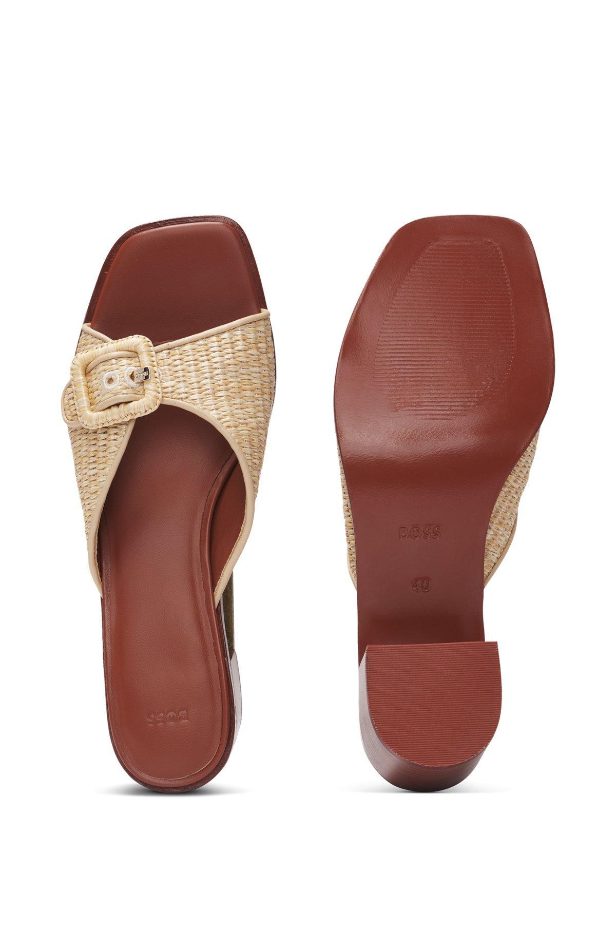 Raffia mules with leather trims Product Image