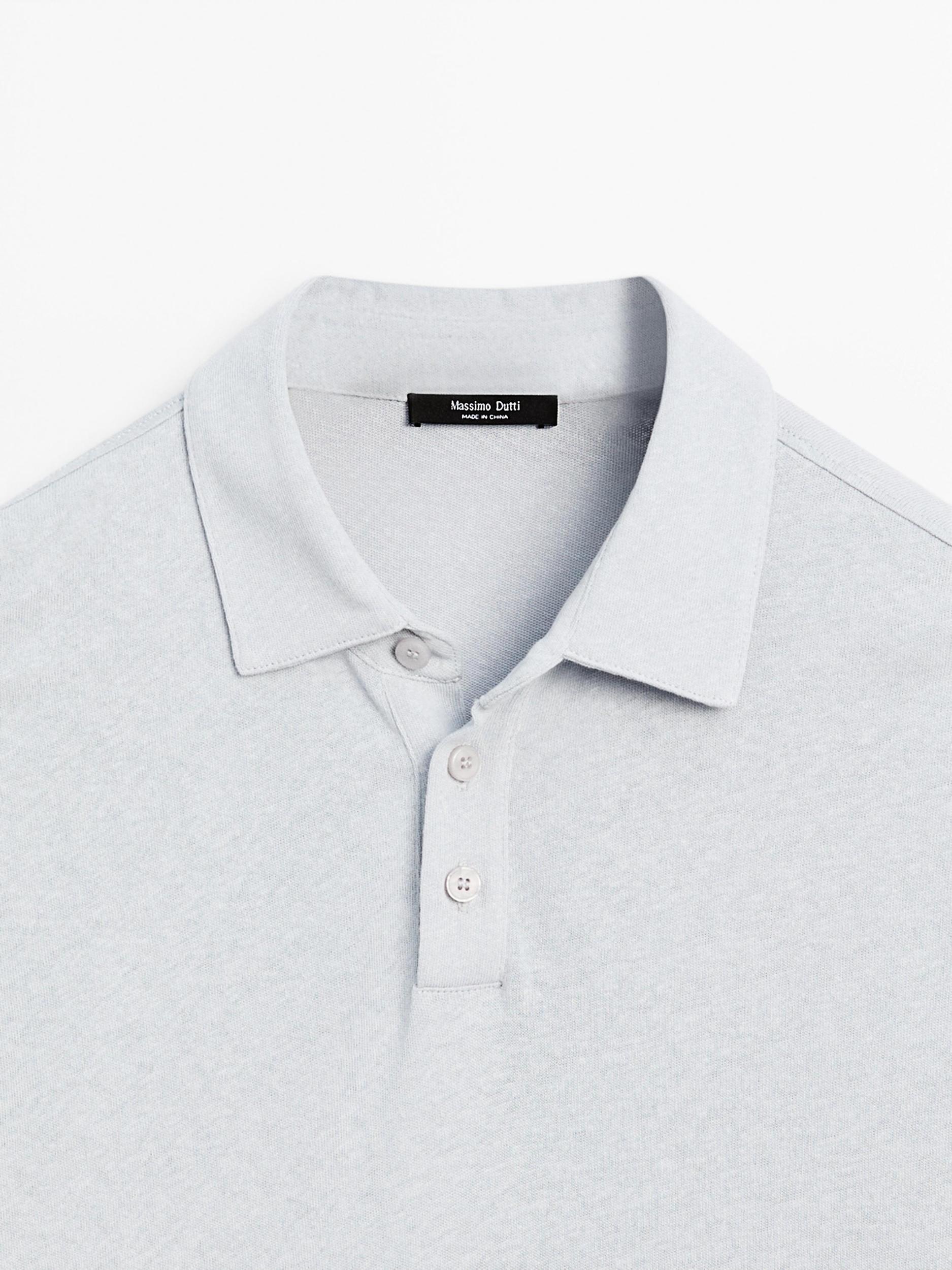 Short sleeve linen blend polo shirt Product Image