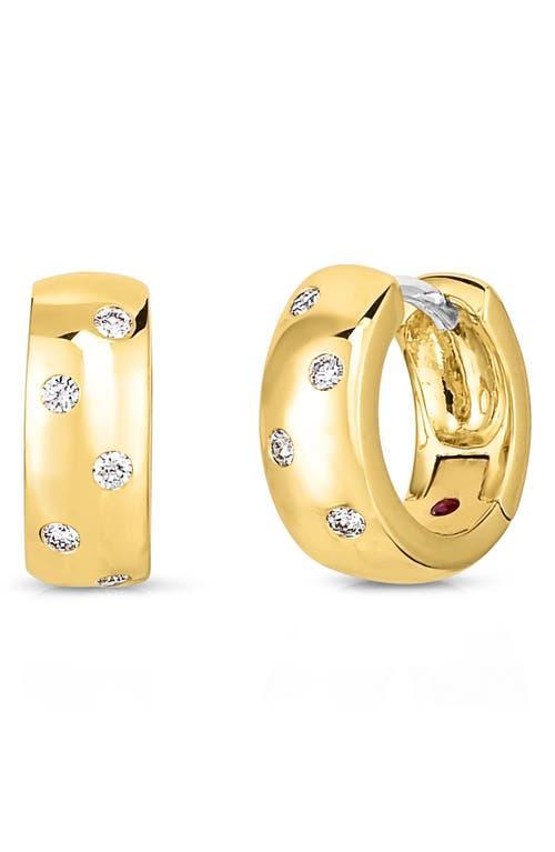 18k Yellow/White Gold Diamond Huggie Hoop Earrings Product Image