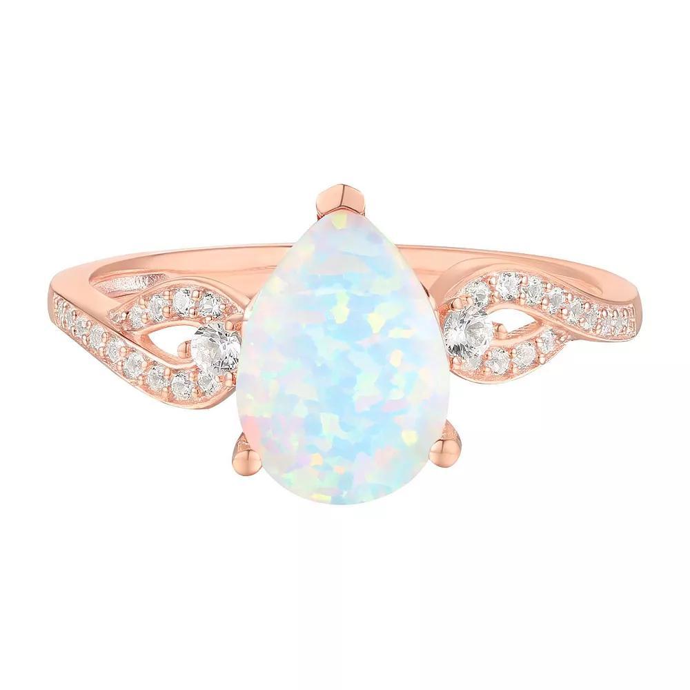 14k Rose Gold Tone Over Silver Lab-Created Opal & Lab-Created White Sapphire Ring, Womens Product Image