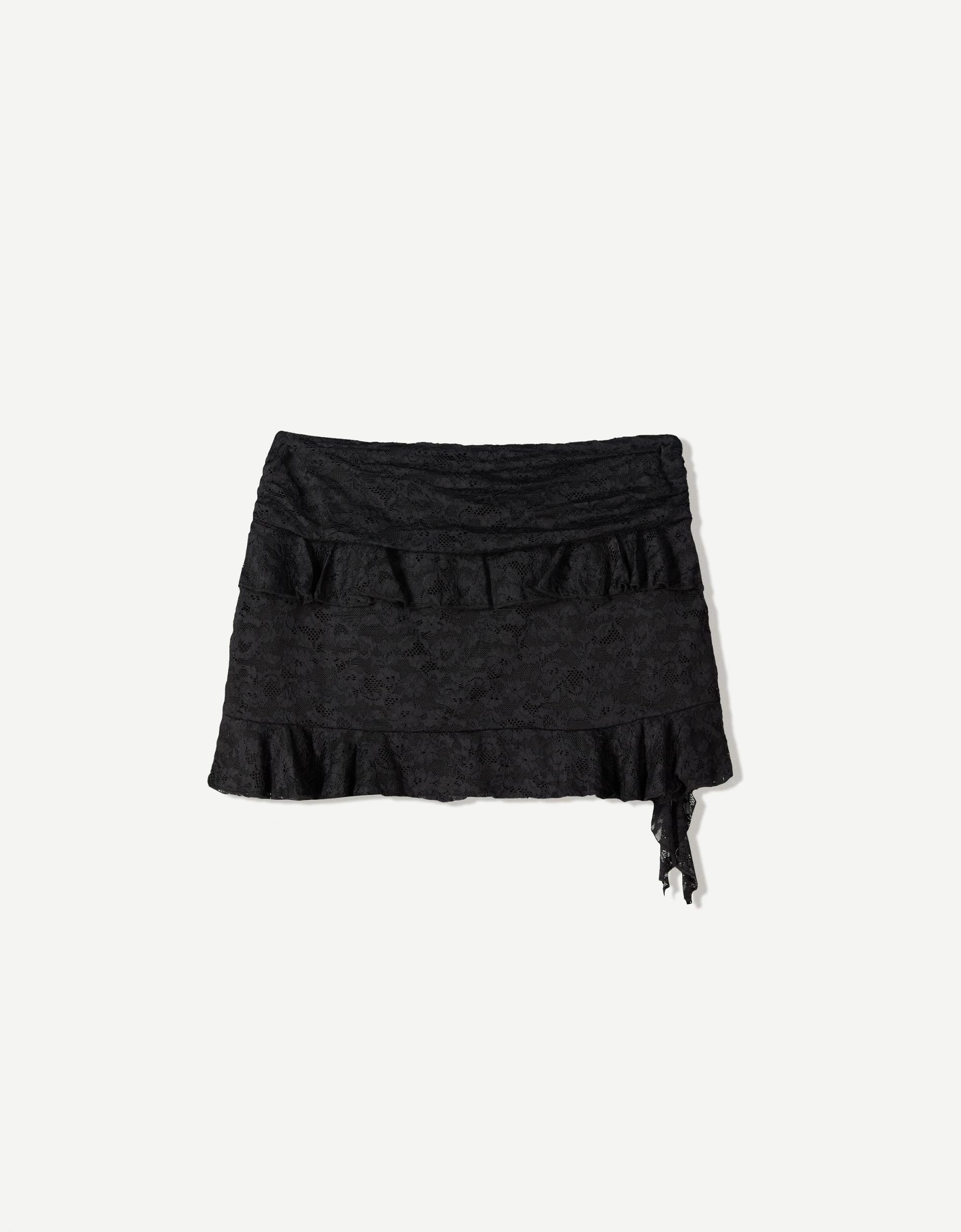 Blonde lace mini skirt with ruffles Product Image