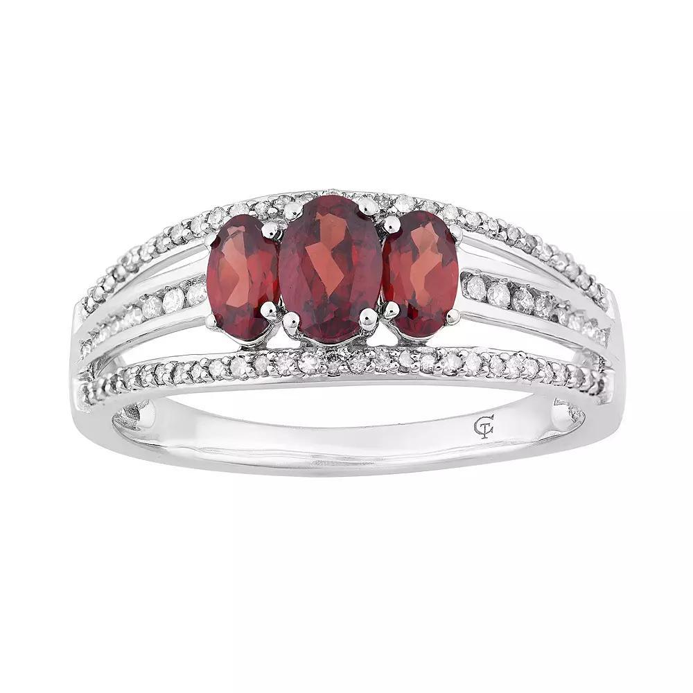 10k White Gold Garnet & 1/4 Carat T.W. Diamond 3-Stone Ring, Women's, Size: 6, 10k Whgold Product Image