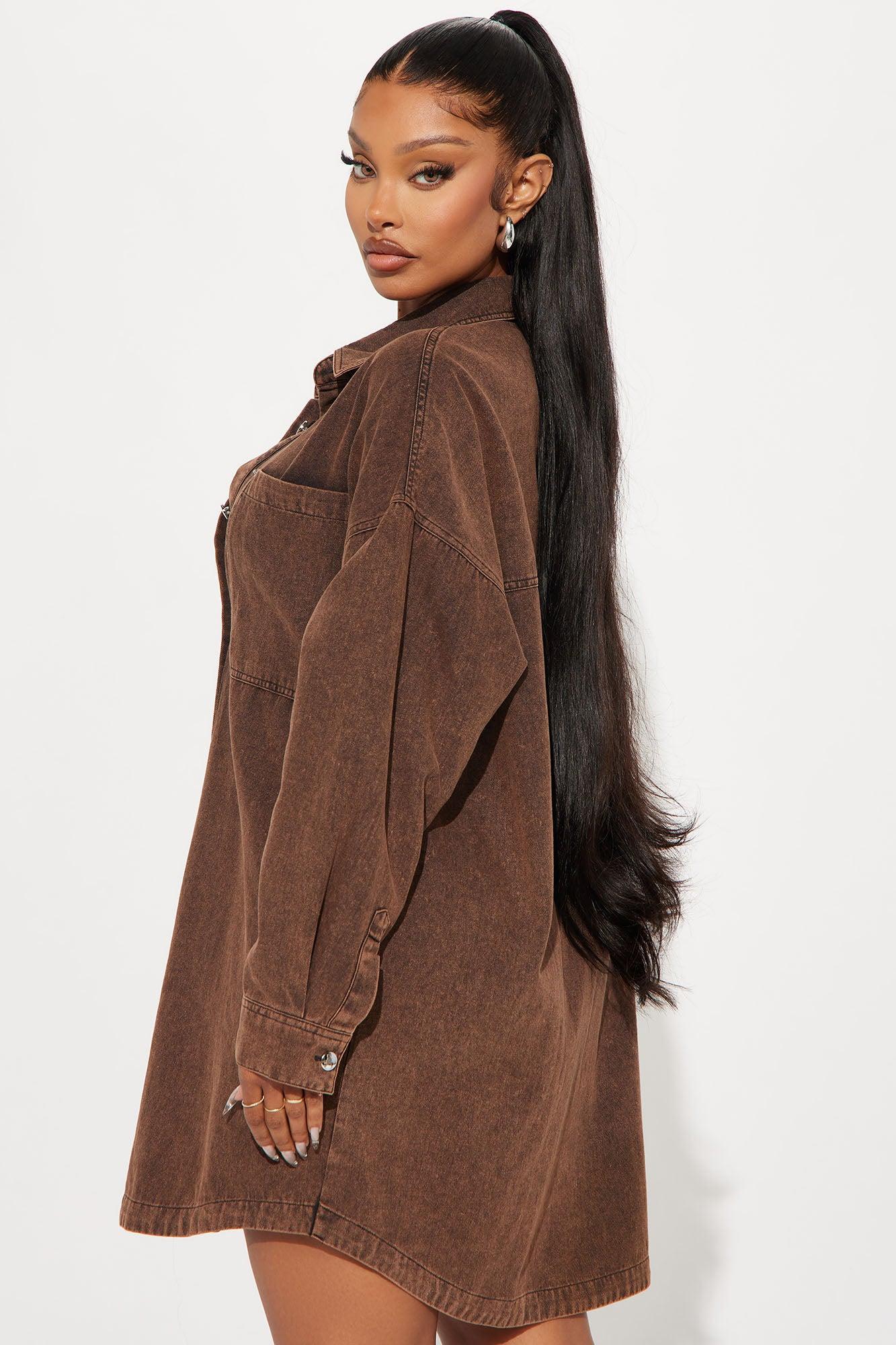 Betsy Denim Shirt Mini Dress - Rust Product Image