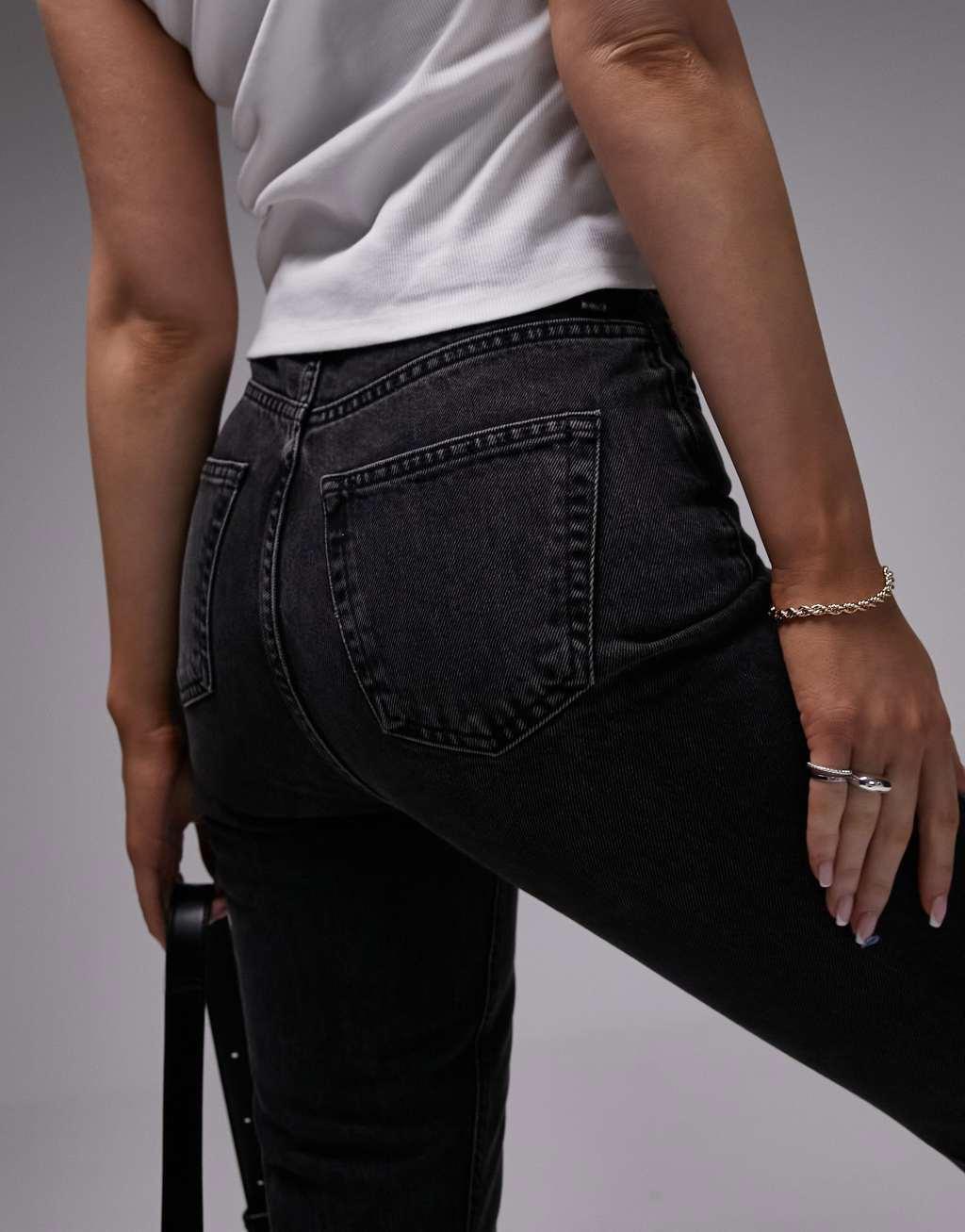 Topshop Hourglass Original high rise mom jean in washed black  Product Image