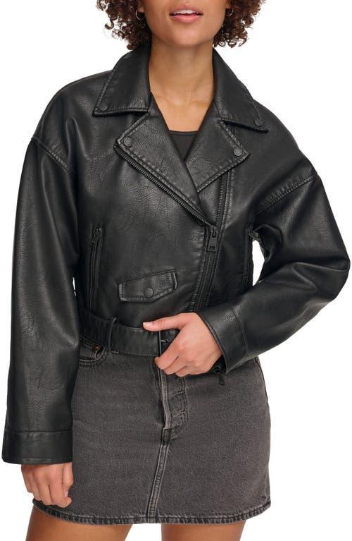 Womens Levis Cropped Faux Leather Moto Jacket Green Product Image