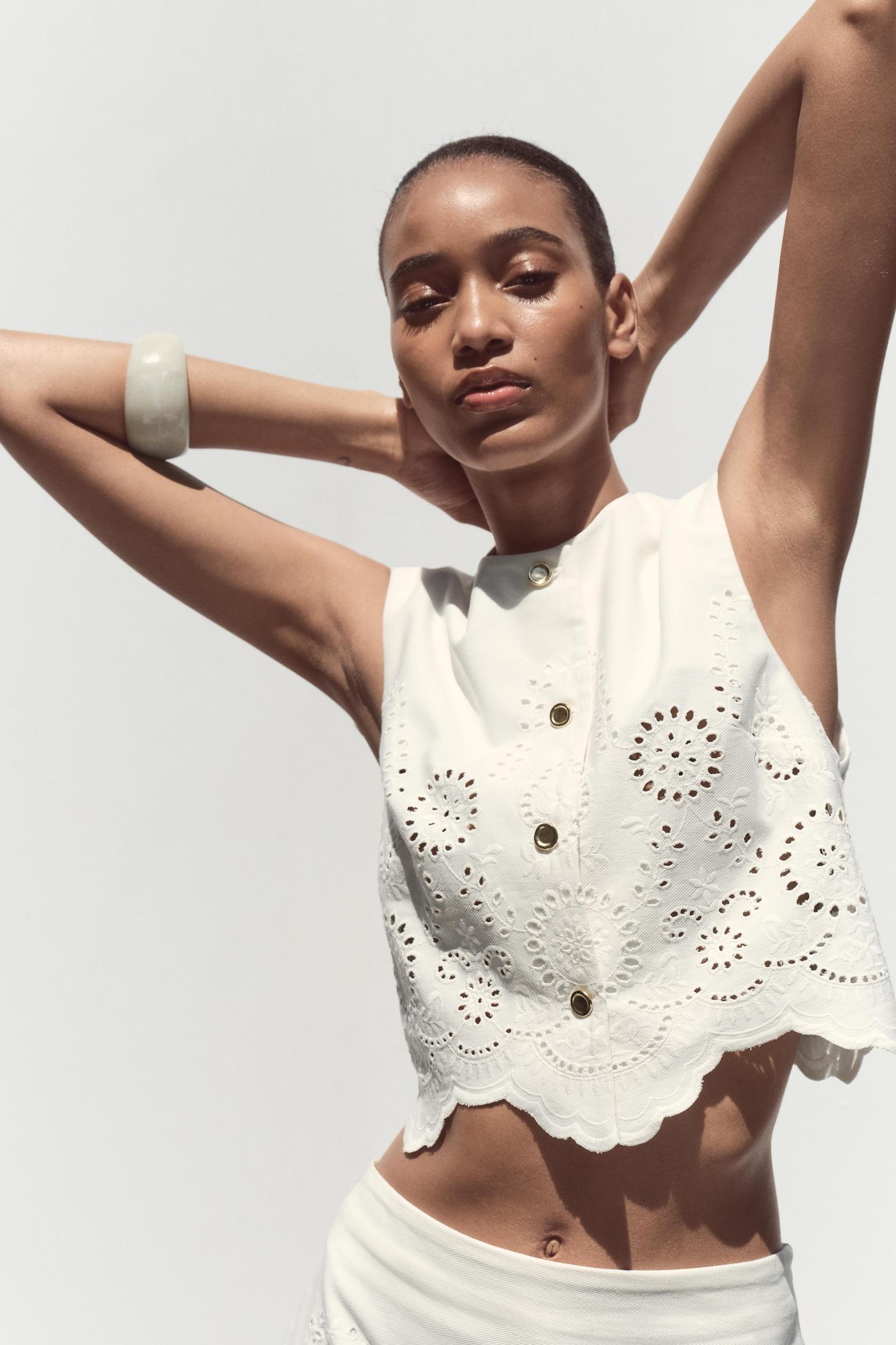 EMBROIDERED EYELET VEST TOP Product Image
