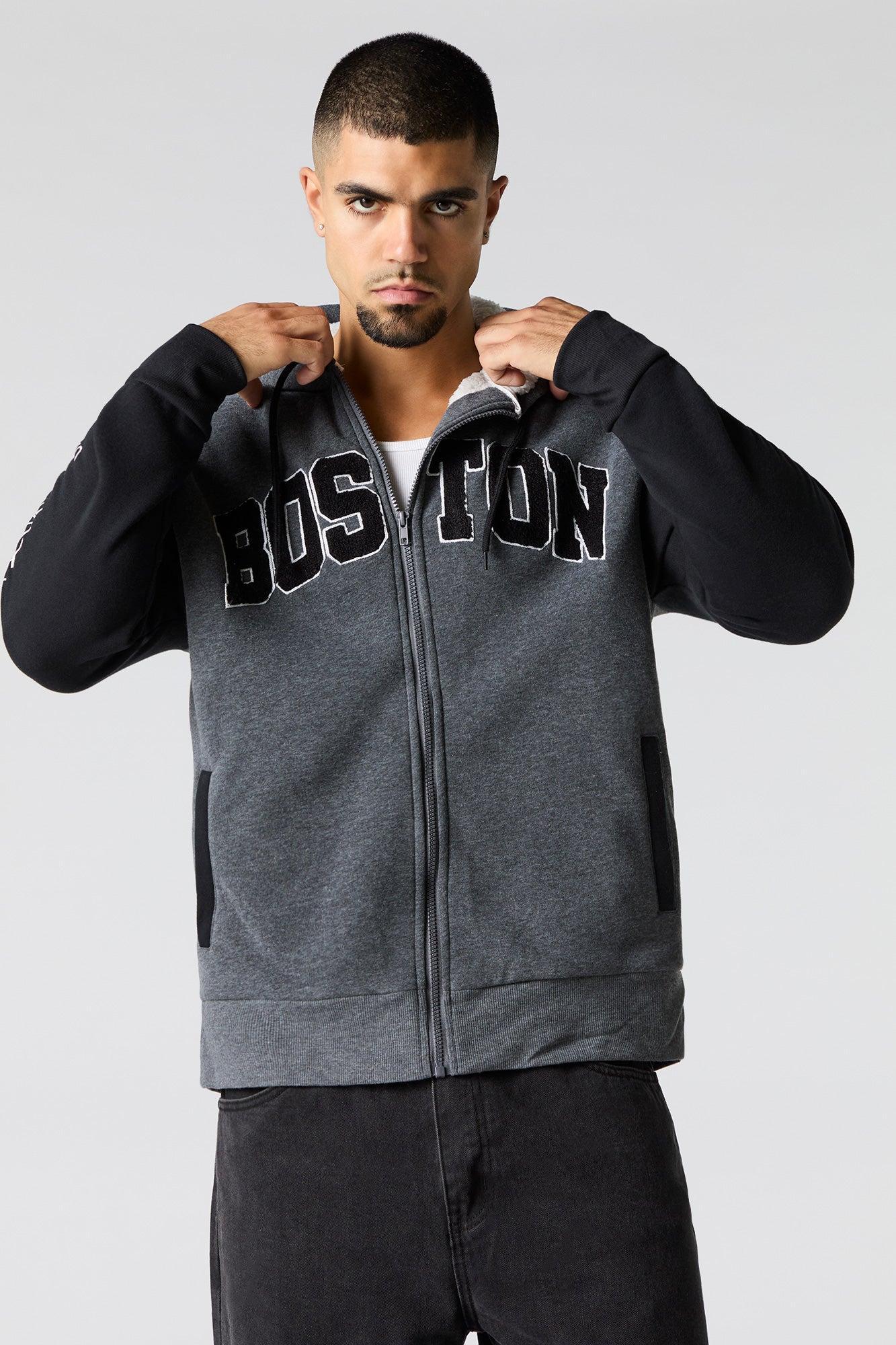 Chenille Embroidered Faux Fur Lined Zip-Up Hoodie Male Product Image