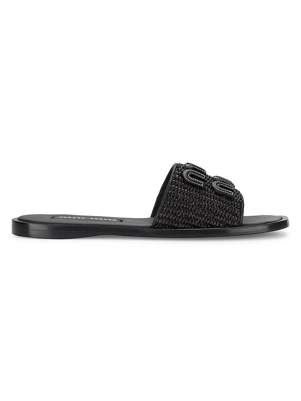 Womens Logo Raffia Slip-On Sandals Product Image