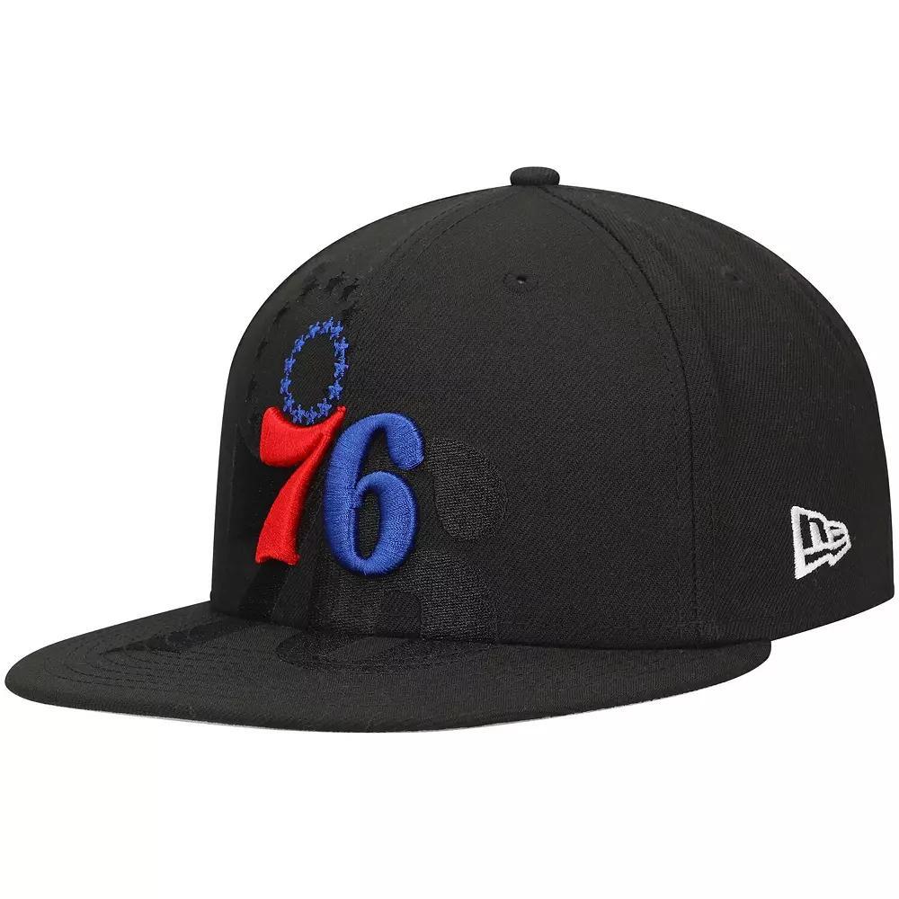 Men's New Era Black Philadelphia 76ers Blackout Shadow Logo 59FIFTY Fitted Hat, Size: 7 1/2, 76r Black Product Image
