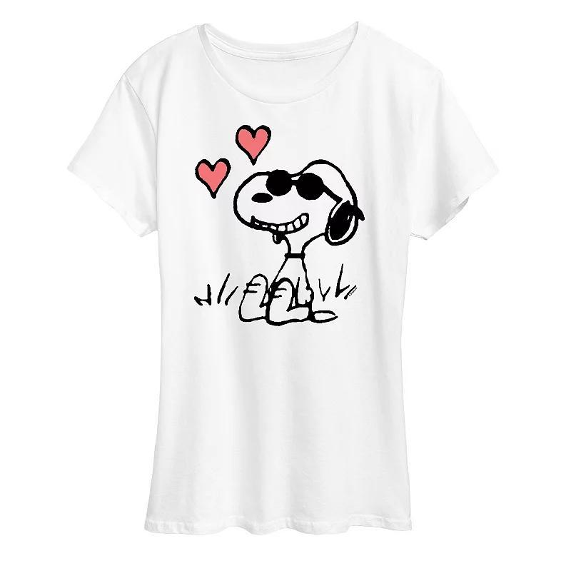 Womens Peanuts Snoopy Joe Cool Sitting Hearts Graphic Tee Product Image