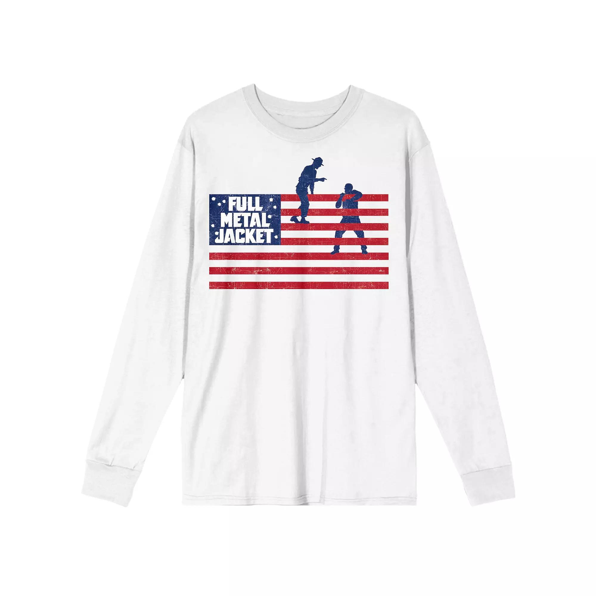 Men's Full Metal Jacket Boot Camp American Flag Long Sleeve Graphic Tee, Size: Small, White Product Image