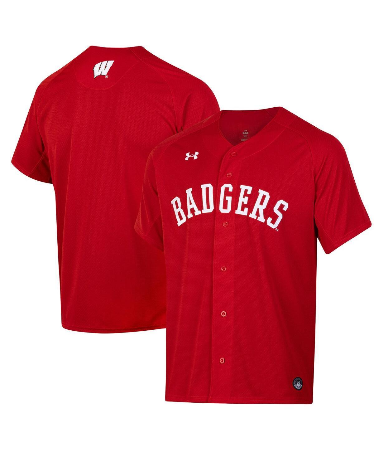 Men's Under Armour Red Wisconsin Badgers Replica Full-Button Baseball Jersey, Size: XL Product Image