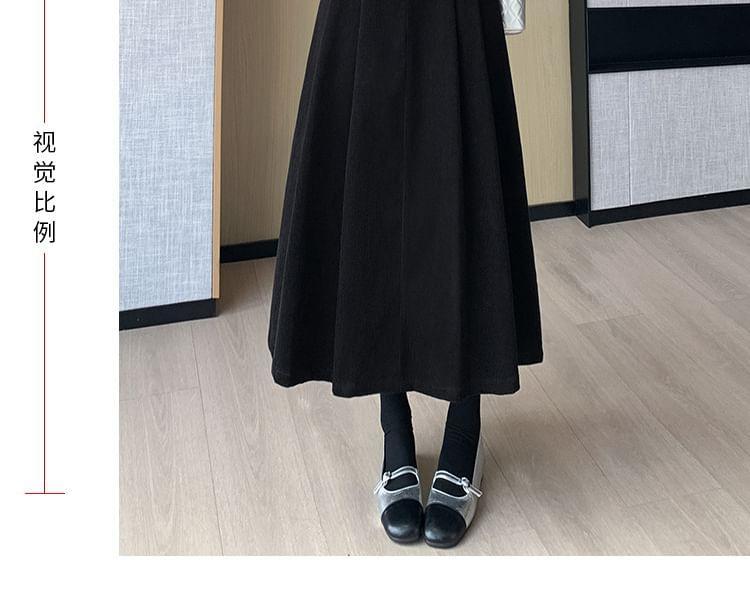 High Rise Plain Corduroy Midi A-Line Skirt Product Image