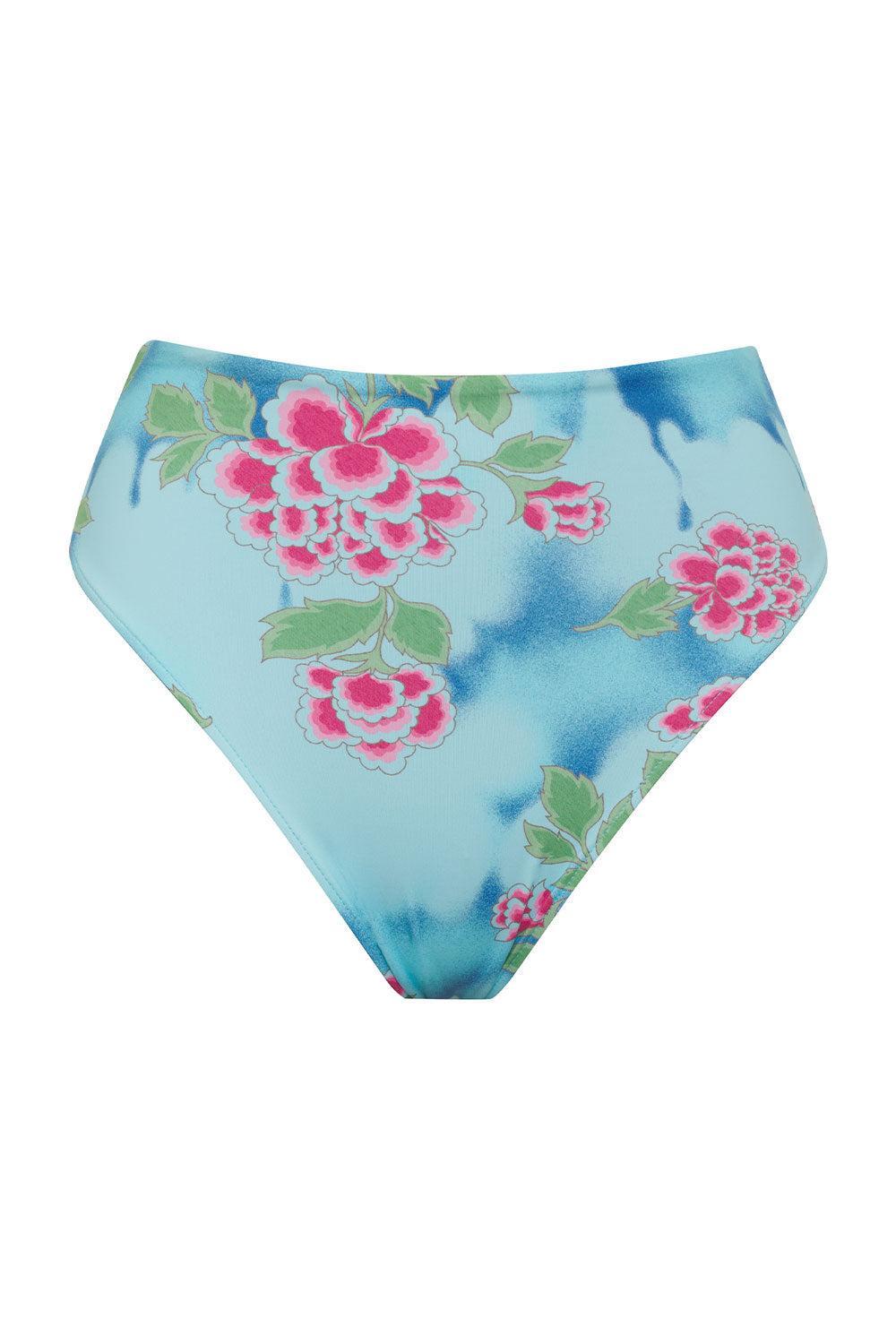 Jenna Floral High Waist Bikini Bottom - Blue Daiquiri Product Image