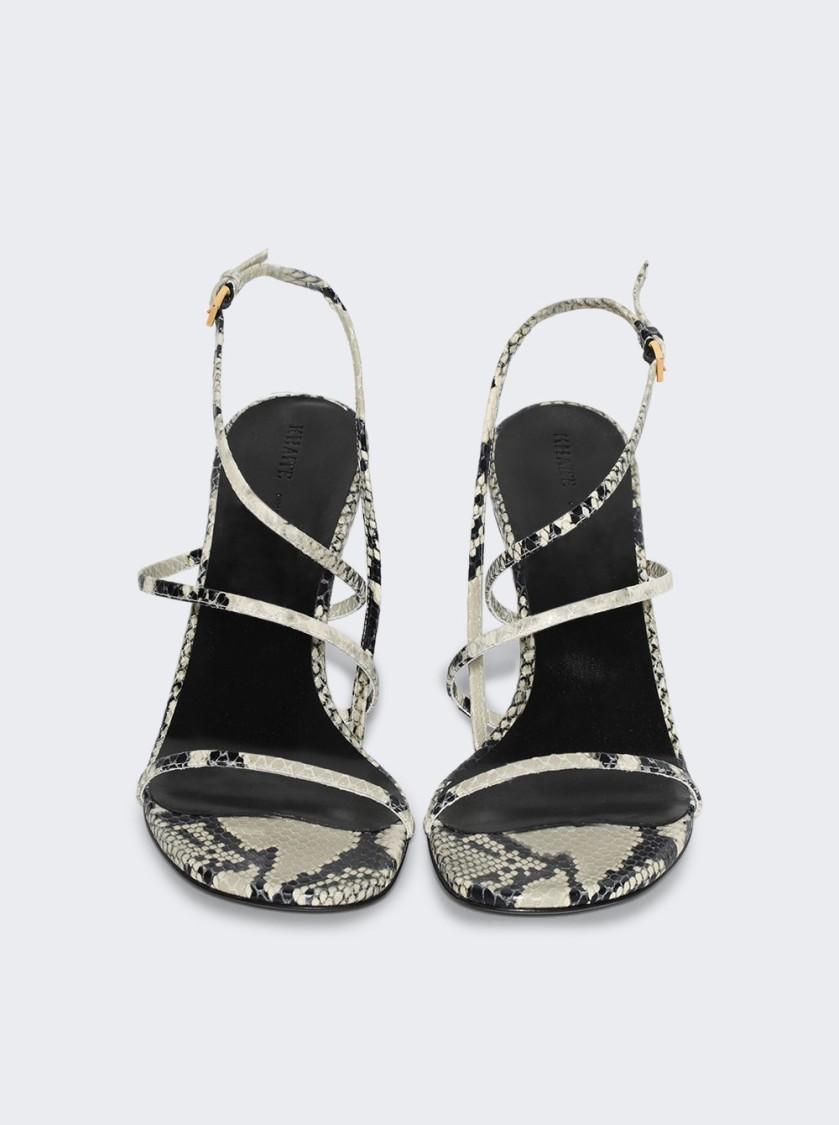 KHAITE Loop Snake-effect Leather Sandals In Beige Comb Product Image