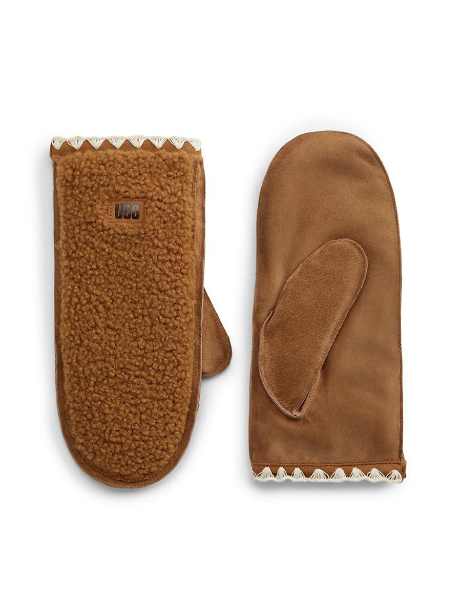 Womens UggFluff Scalloped Leather Mittens Product Image