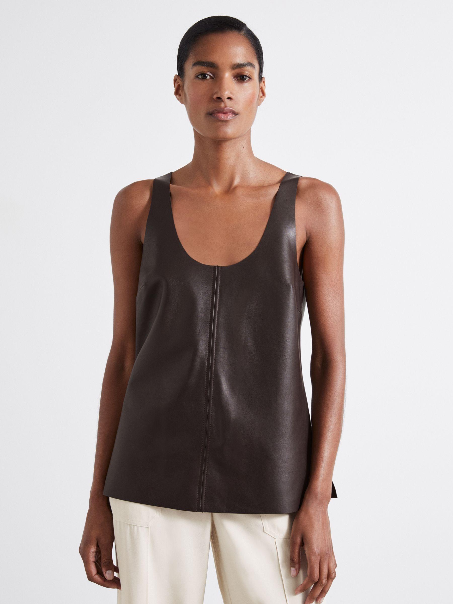 Atelier Leather Scoop Neck Top in Chocolate Product Image