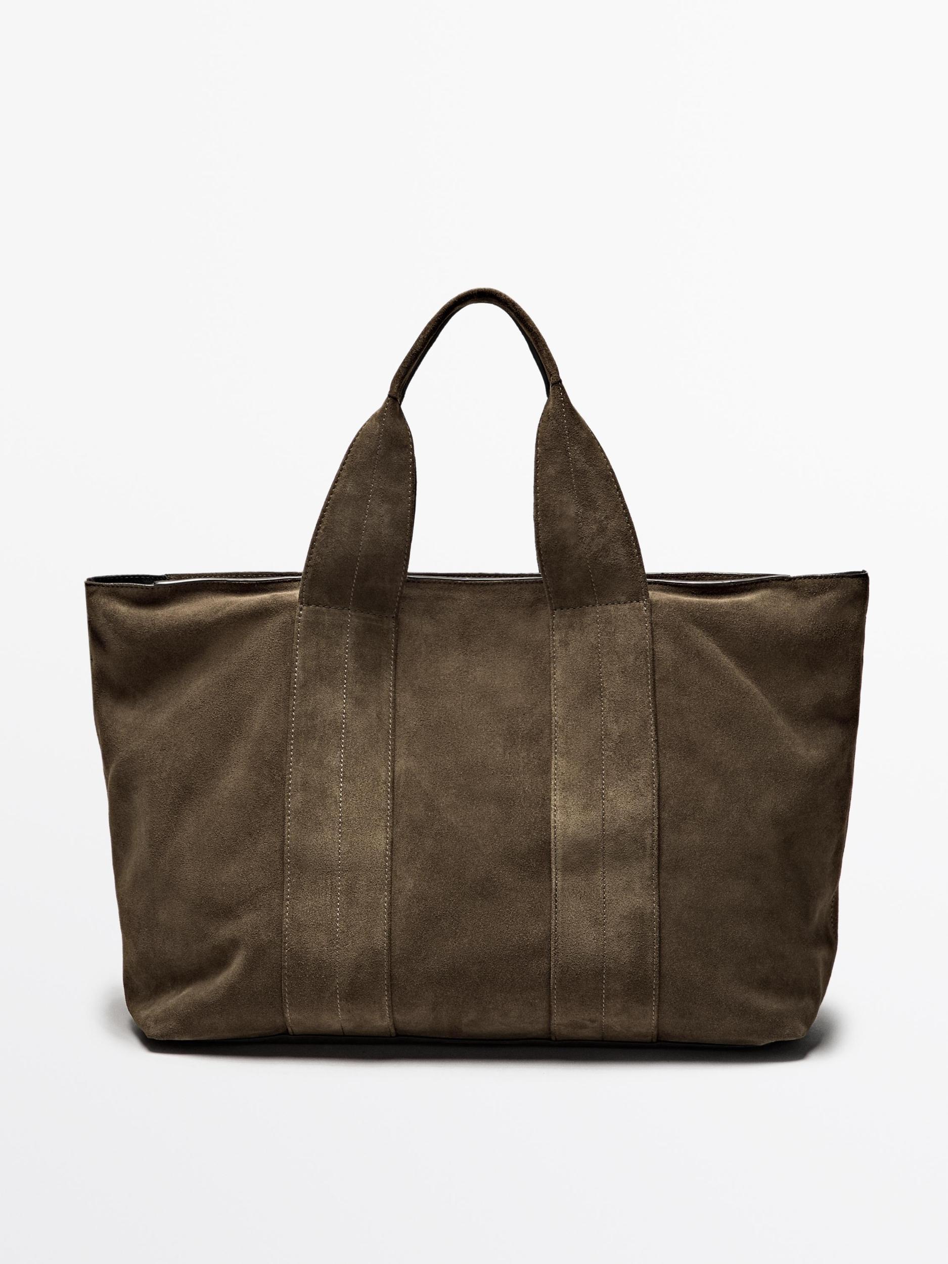 Split suede leather tote bag Product Image