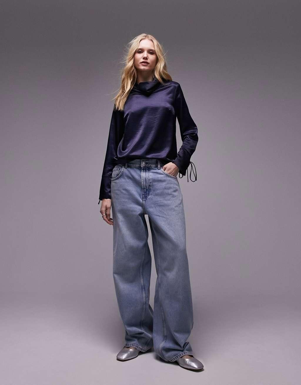 Topshop satin crinkle high neck top Product Image