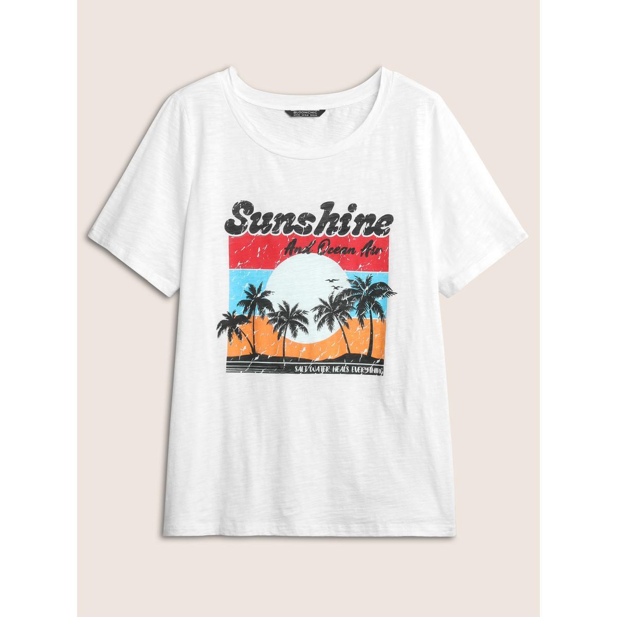 Plus Size Vacation Graphic Round Neck T-shirt White Women Resort Non Tropical Vacation T-shirts BloomChic 14-16/1X Product Image