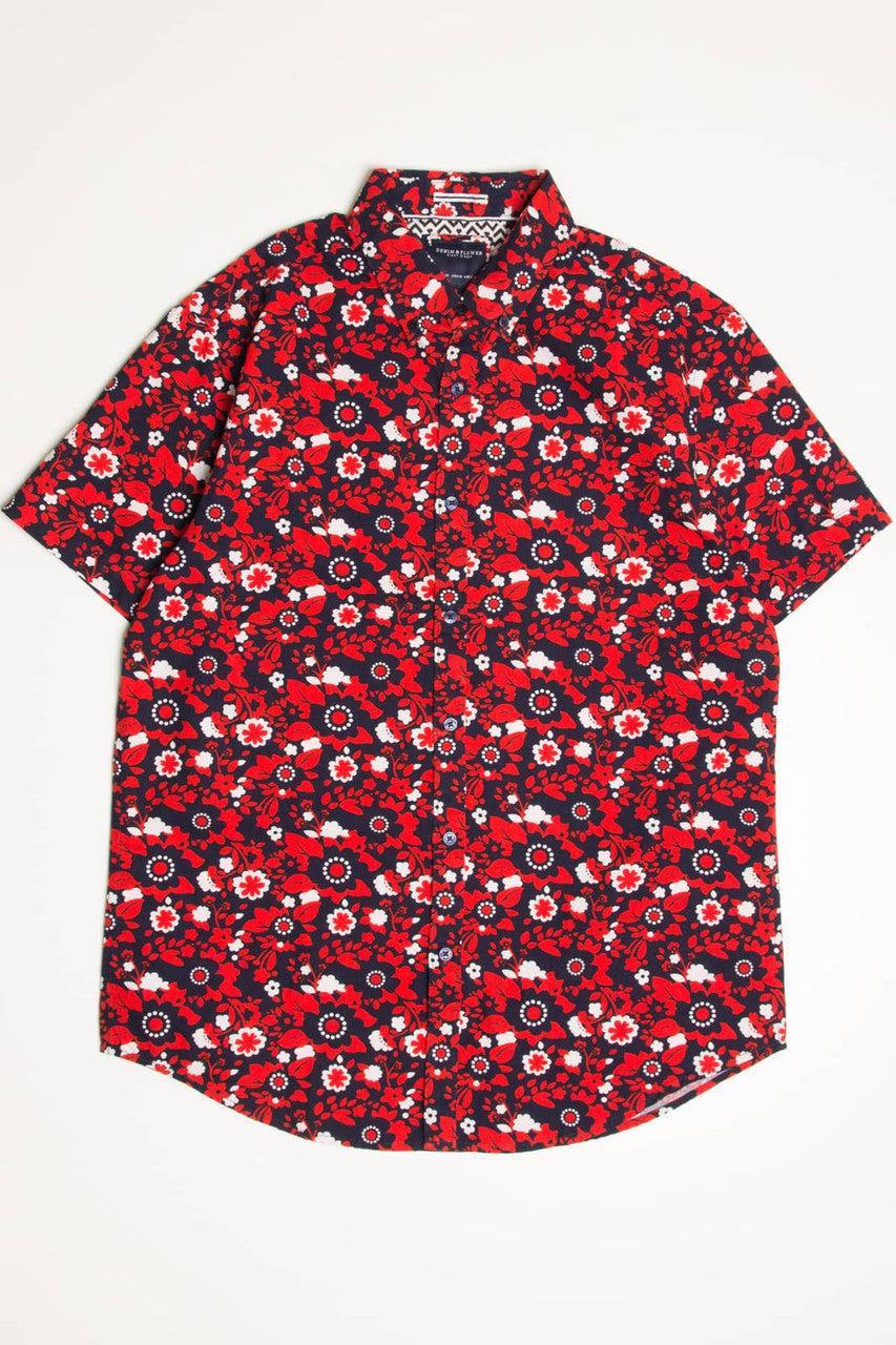 Navy & Red Ditsy Floral Woven Button Up Shirt Product Image