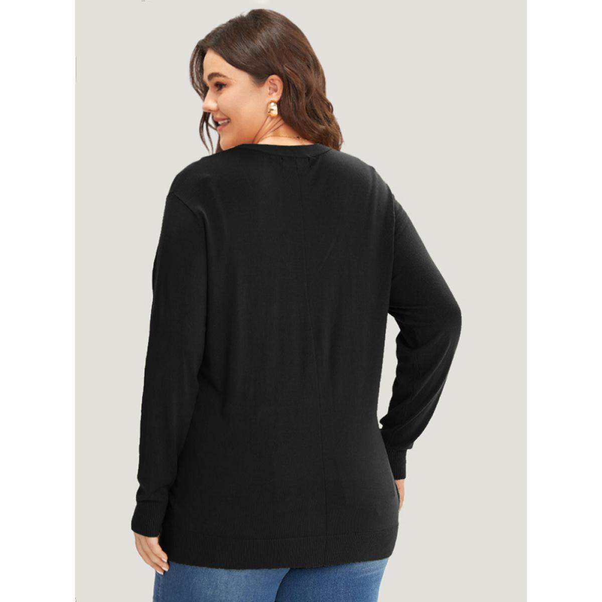 Plus Size Supersoft Essentials Plain Button Detail Very Stretchy Cardigan Black Women Casual Loose Long Sleeve Everyday Cardigans BloomChic 28/5X Product Image