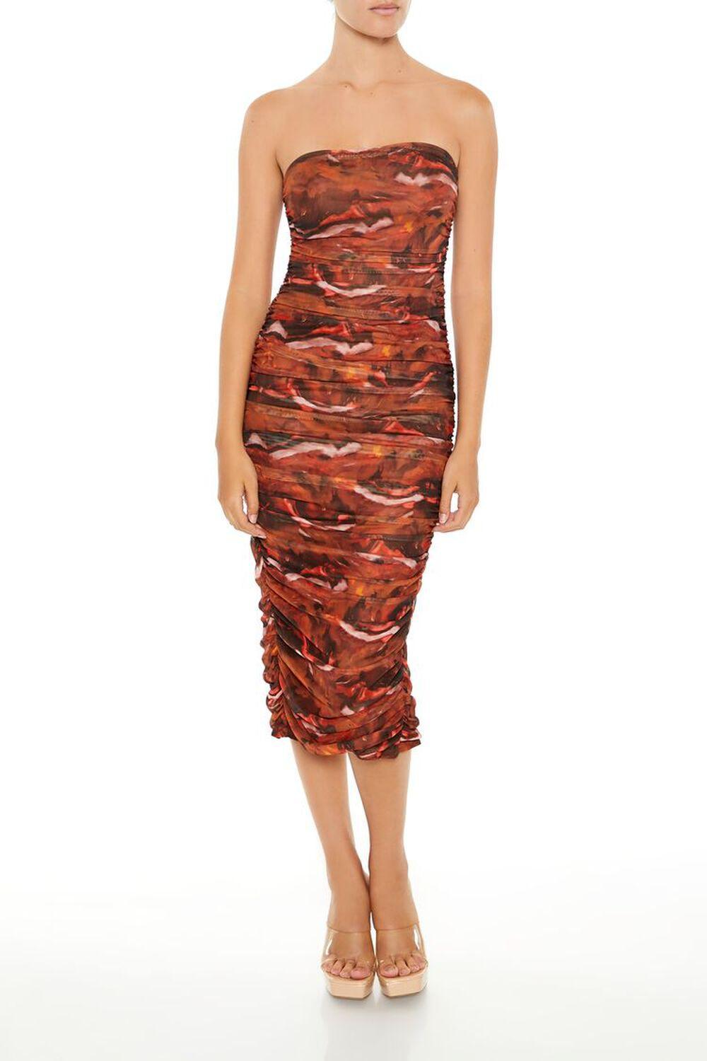 Ruched Abstract Tube Midi Dress | Forever 21 Product Image