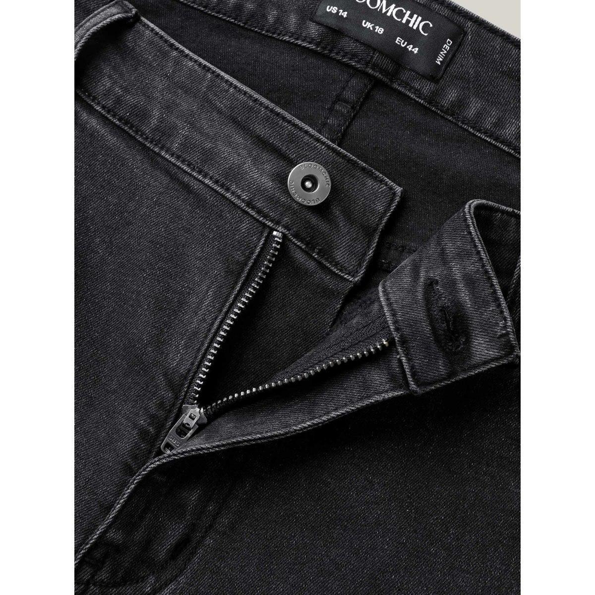 Plus Size Stretchy Classic Bootcut Mid-Rise Jeans Women Denimblack Medium stretch Slanted pocket Jeans BloomChic 16/1X Product Image
