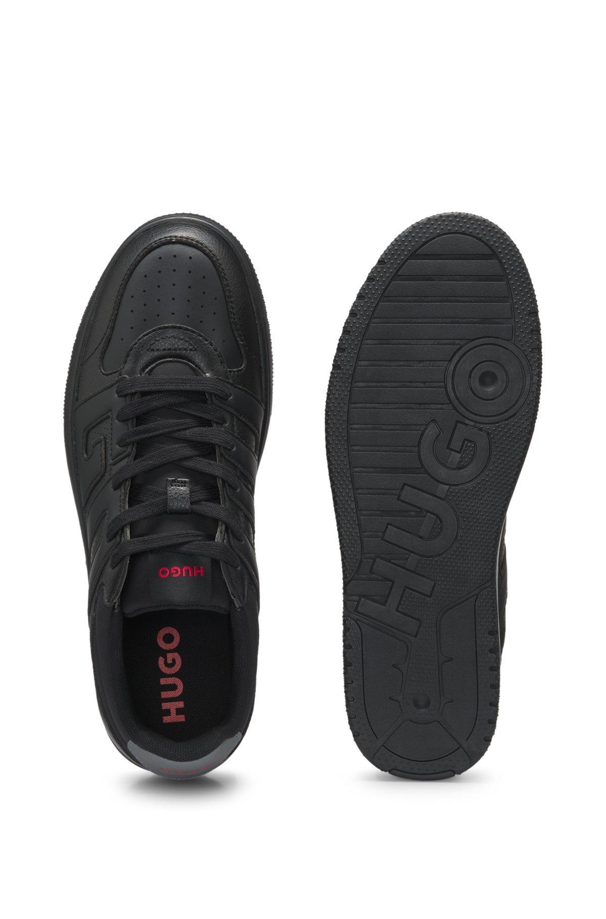 HUGO - Faux-leather trainers with logo uppers - Black Product Image