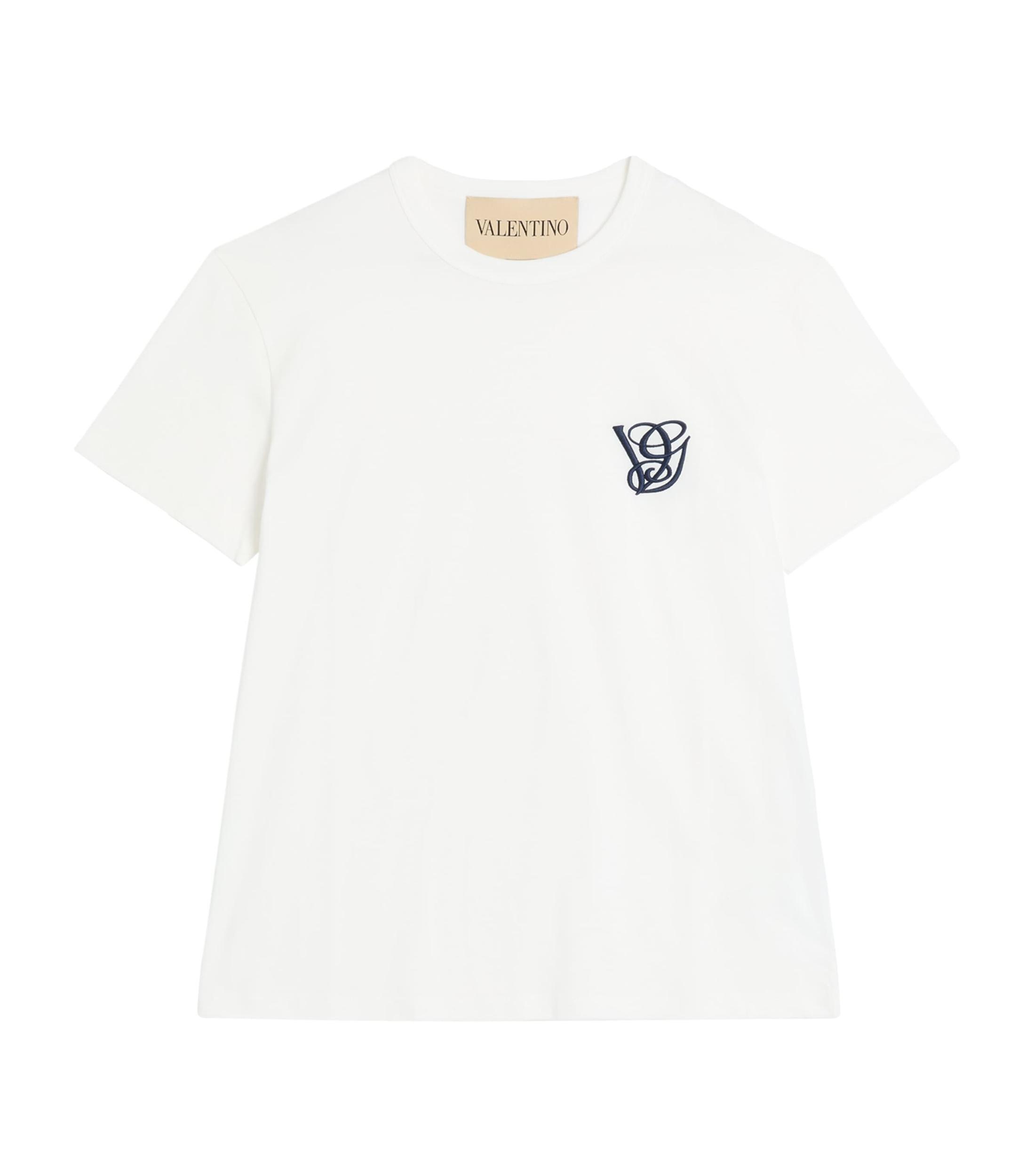 VALENTINO Logo Embroidery Crew Neck Short Sleeves T-shirt In White Product Image