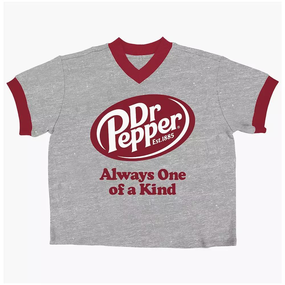 Juniors' Dr Pepper Always One & Of A Kind V-Neck Baby Graphic Tee, Women's, Size: XL, Gray Product Image