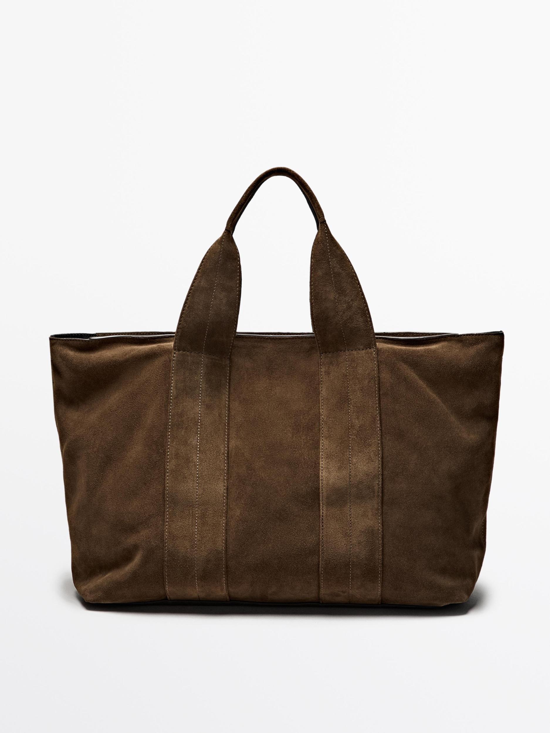 Split suede leather tote bag Product Image