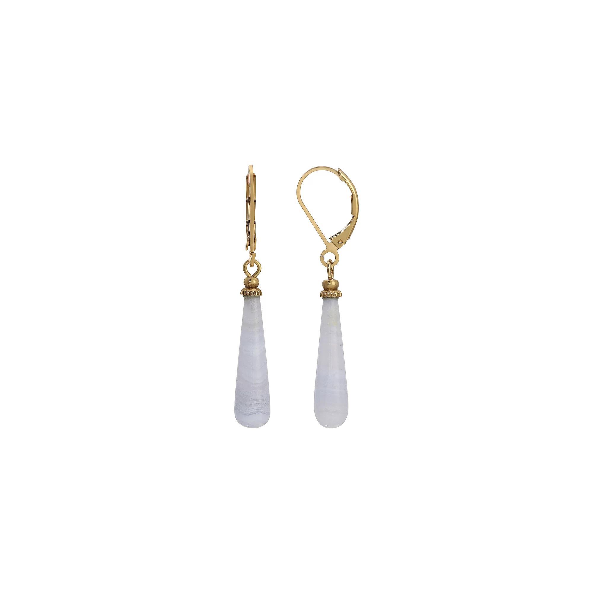 1928 Gold Tone Stone Linear Drop Earrings, Womens, Blue Product Image