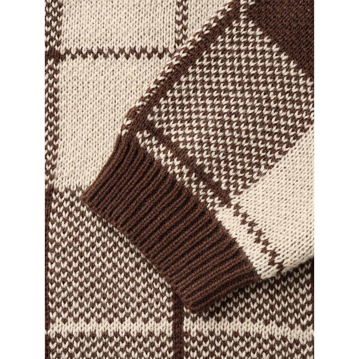 Plus Size Plaid Turtleneck Drop Shoulder Pullover Browncoffeecolor Women Casual Loose Long Sleeve Turtleneck Everyday Pullovers BloomChic 18-20/2X Product Image
