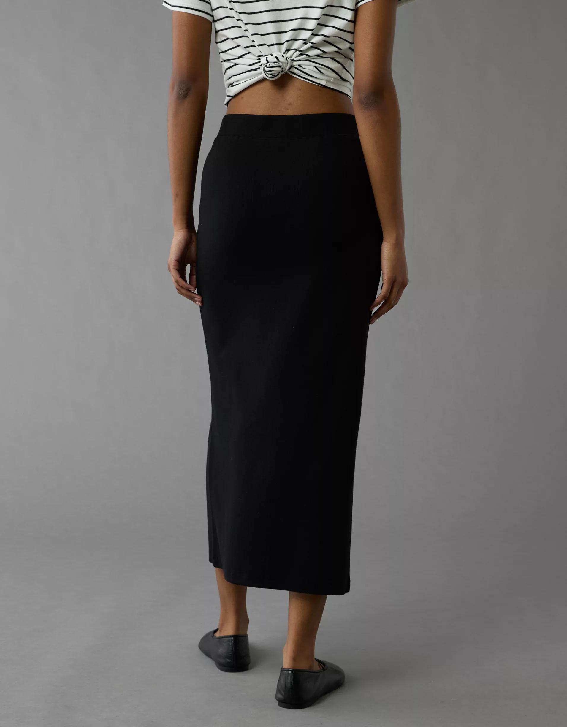AE High-Waisted Button-Up Knit Midi Skirt Product Image