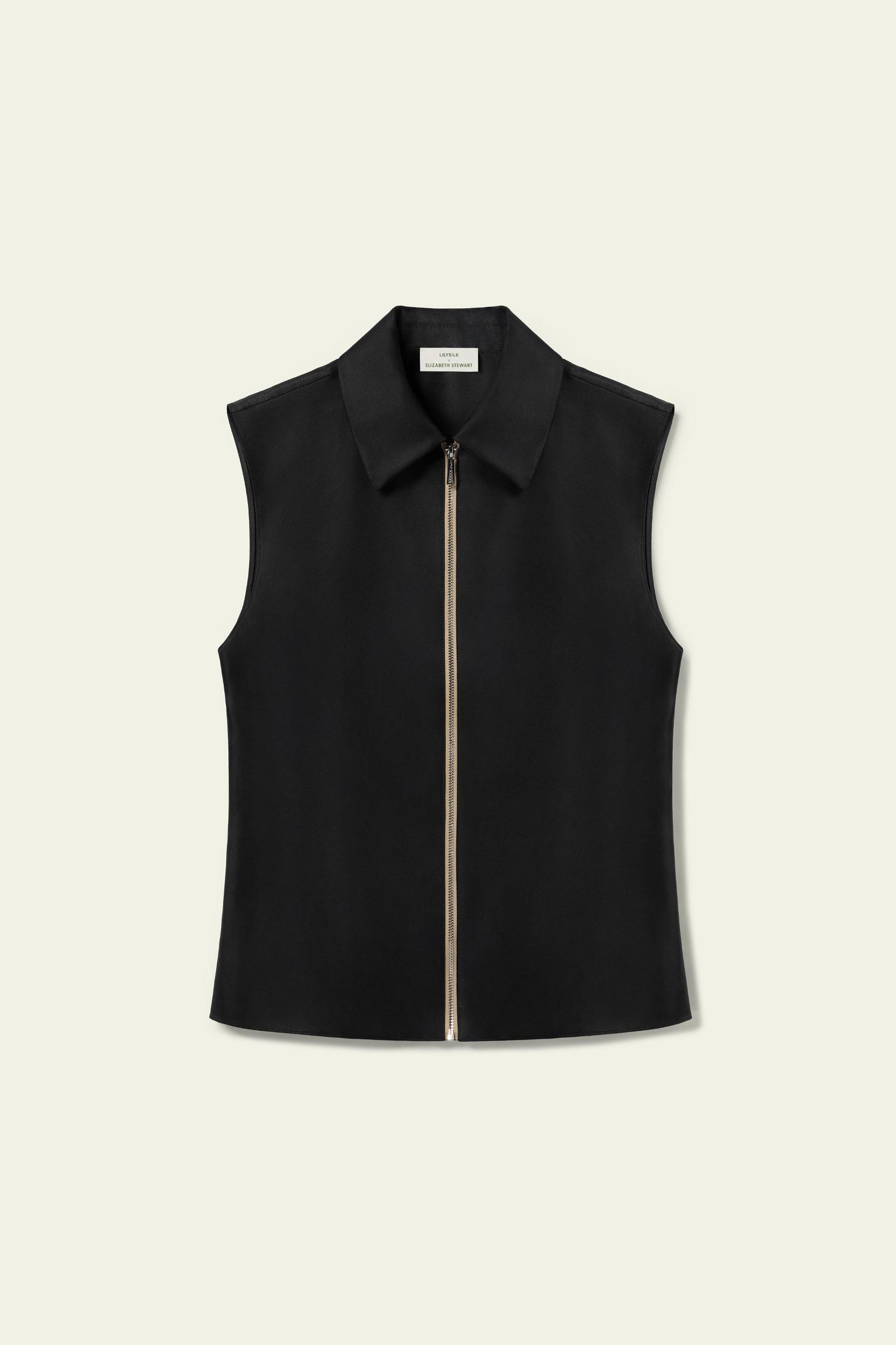 Sleeveless Full Zip Silk Vest Product Image