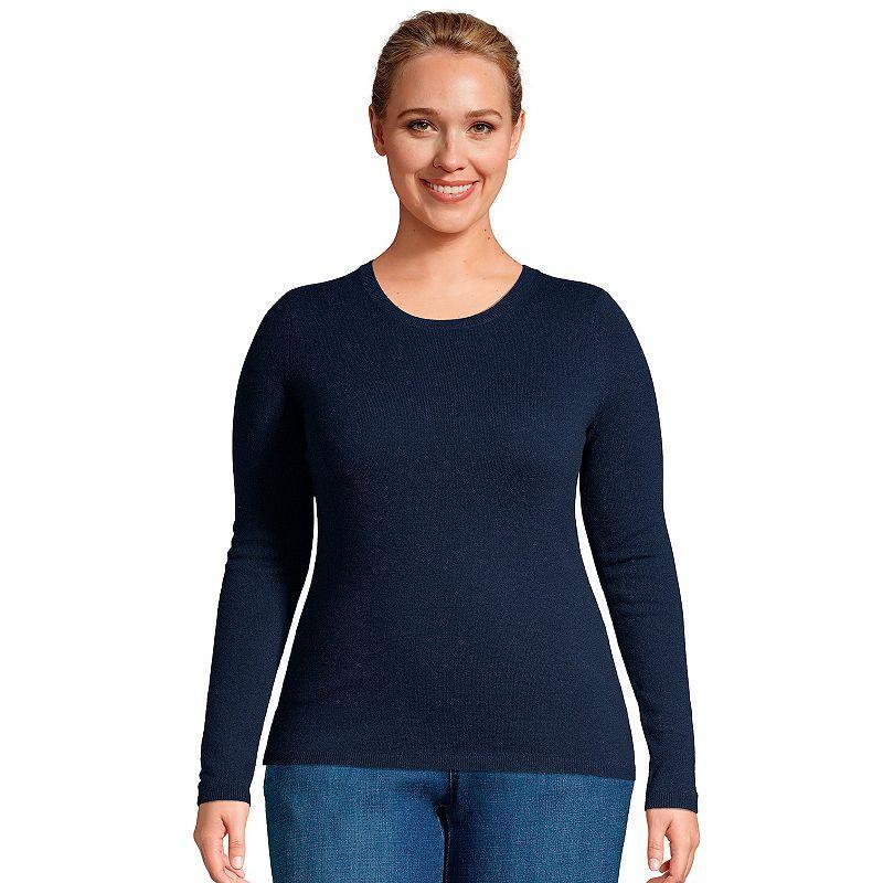 Plus Size Lands' End Crewneck Cashmere Sweater, Women's, Size: 1XL, Green Donegal Product Image
