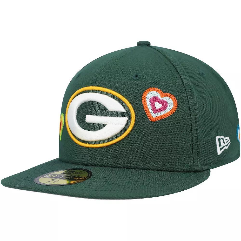 Men's New Era Green Green Bay Packers Chain Stitch Heart 59FIFTY Fitted Hat, Size: 7 5/8 Product Image