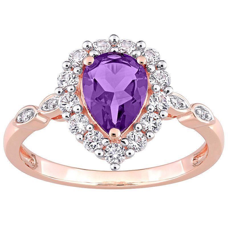 Stella Grace 10k Rose Gold Amethyst, Lab-Created White Sapphire & Diamond Accent Teardrop Halo Ring, Women's, Size: 7.50 Product Image
